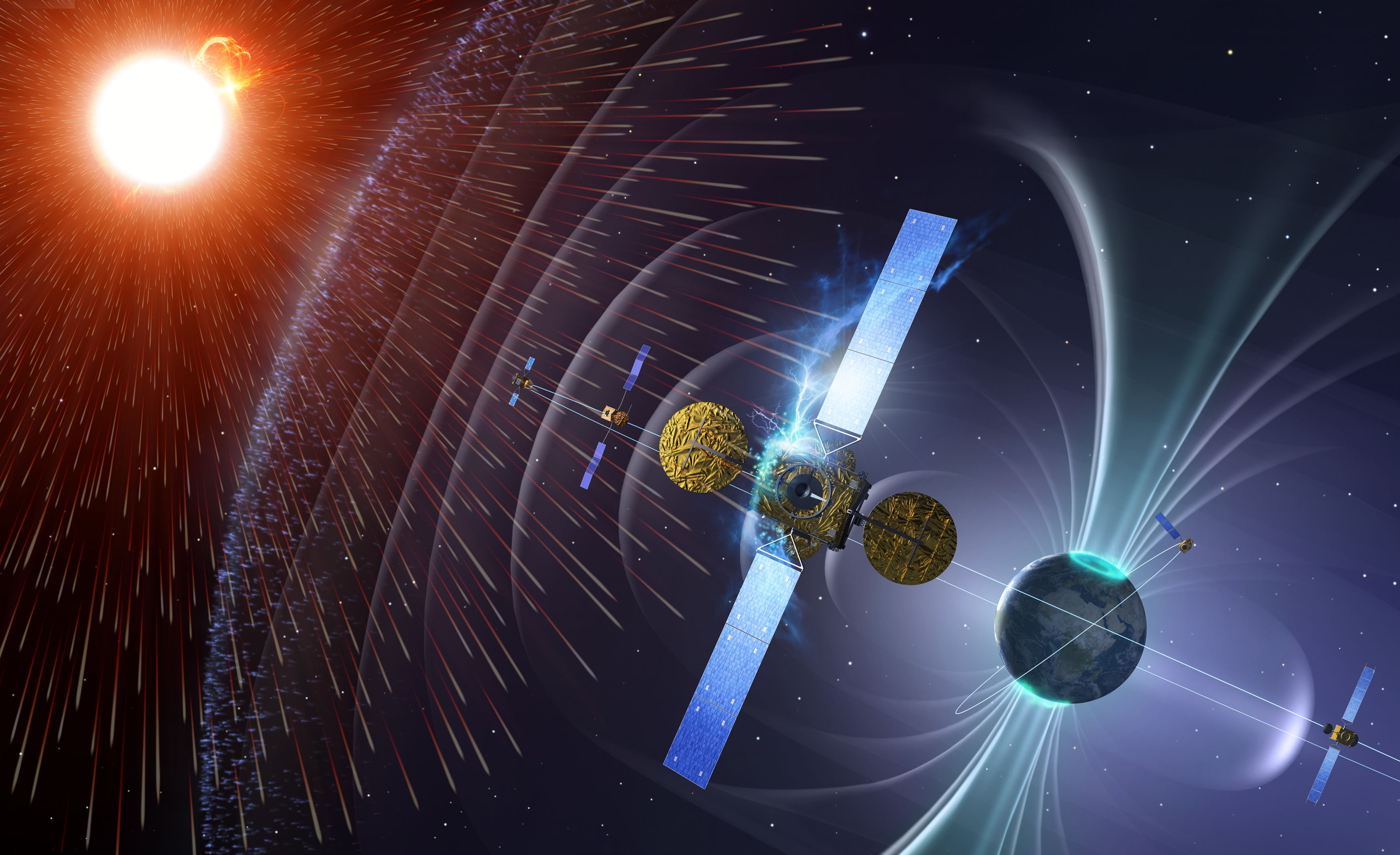 Space weather effect on satellite near Earth