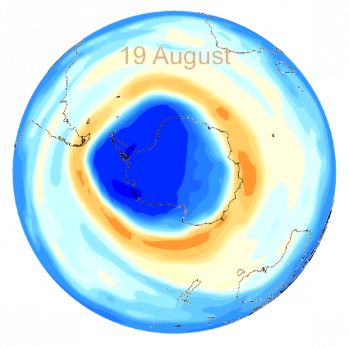 Antarctic ozone hole in August 2013.