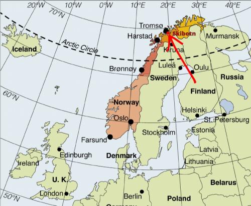 Skibotn is located high above the arctic circle, close to Tromsø